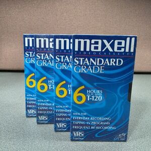 Maxell VHS Tapes 4 Pack Blue New Standard Grade T-120 6 Hour Blank Media Lot